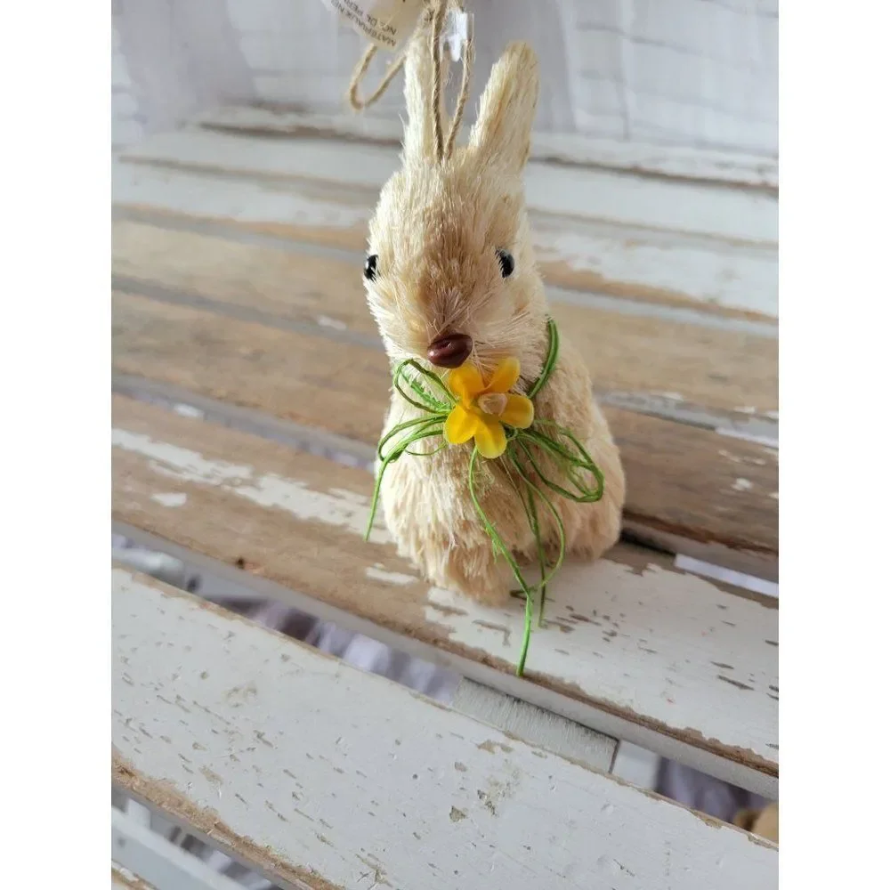Pier 1 sisal rabbit Easter Bunny ornament home decor flower new